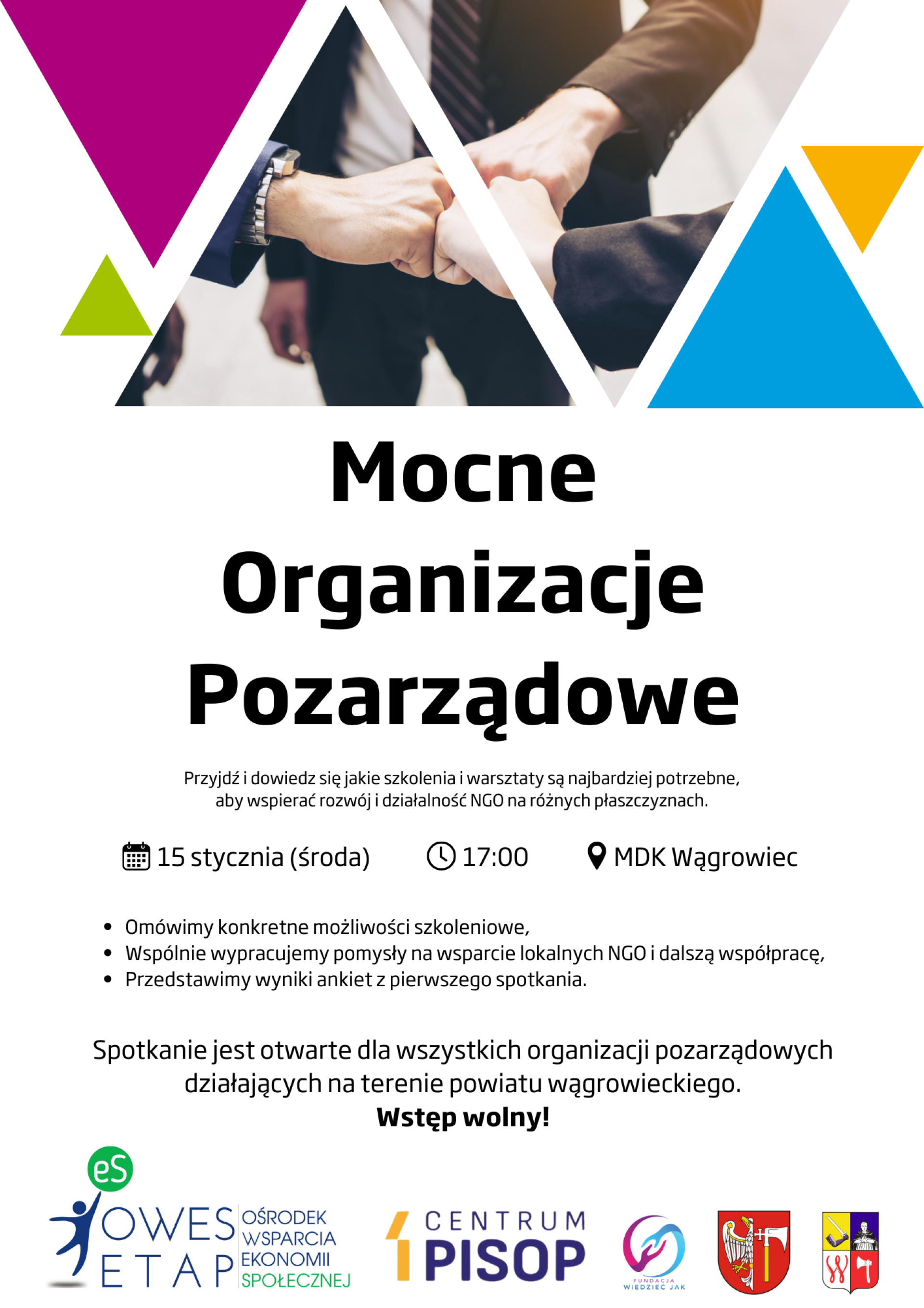 Zaproszenie na otwarte spotkanie dla organizacji pozarządowych pod hasłem "Mocne organizacje pozarządowe"